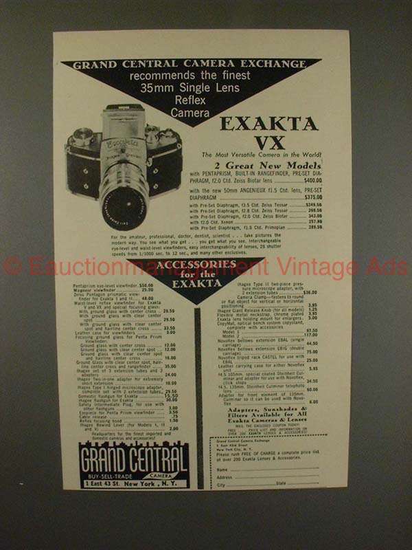 1953 Exakta VX Camera Ad, Grand Central Camera Exchange