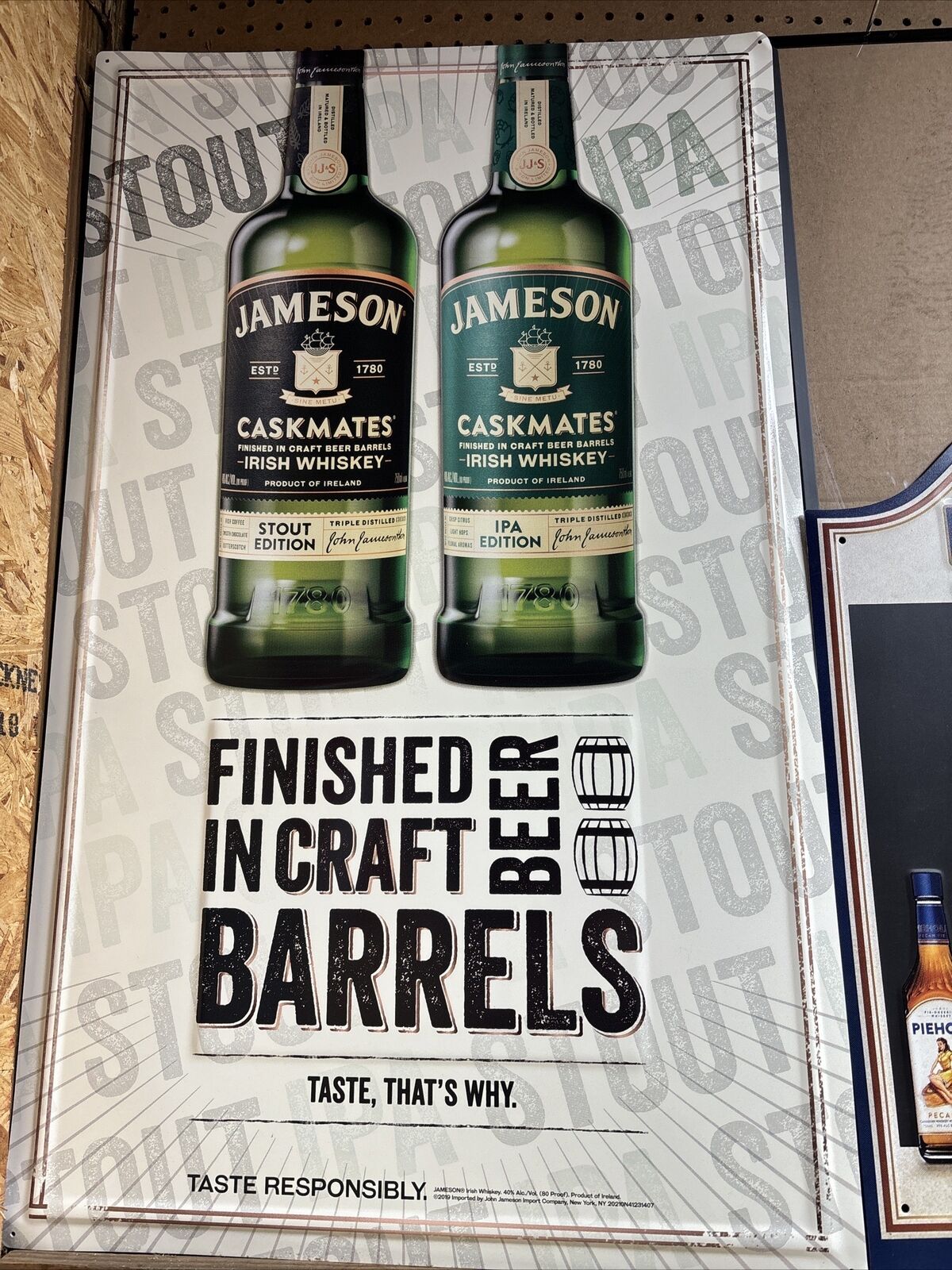 True Vintage Jameson Whiskey Full Color Metal HUGE Bar Sign 40”by 24”USA Made
