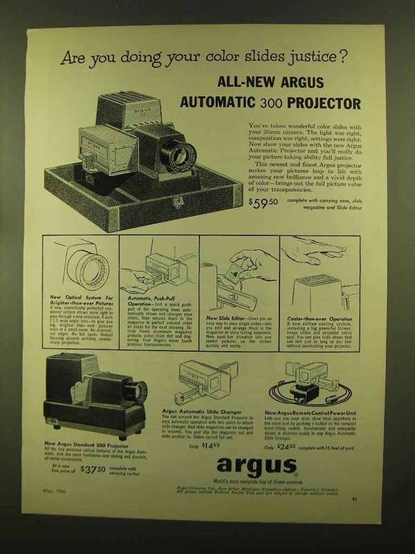 1956 Argus Automatic 300 Projector Ad - Doing Justice?