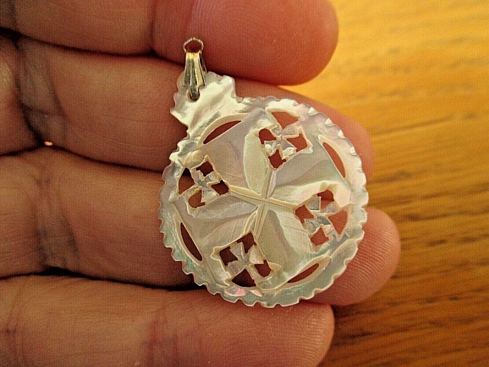 3 Large Carved Authentic Mother Of Pearl Jerusalem Crosses Pendant Blessed MOP