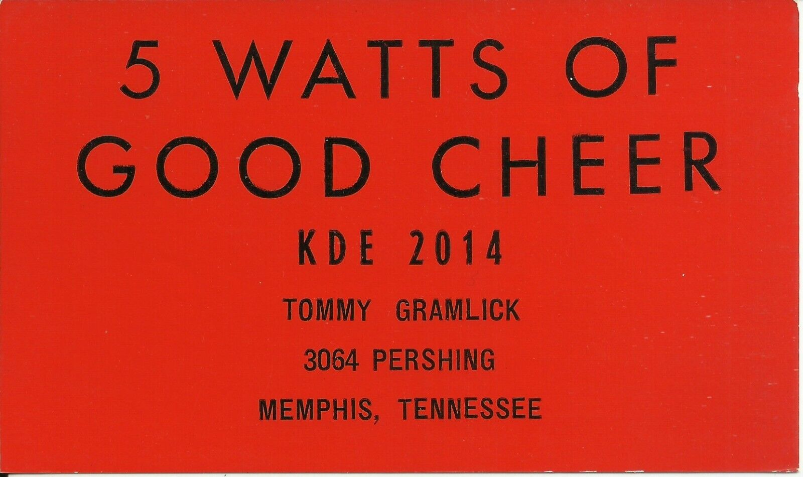 Vintage KDE-2014 Memphis Tennessee USA CB Radio QSL Card