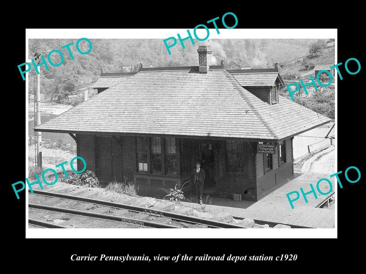 OLD 8x6 HISTORIC PHOTO OF CARRIER PENNSYLVANIA THE RAILROAD DEPOT c1920
