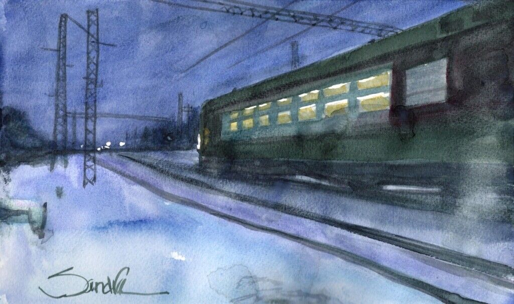 Cold Night Train :  Signed LE Art Print :  Sandra Watercolors™ California
