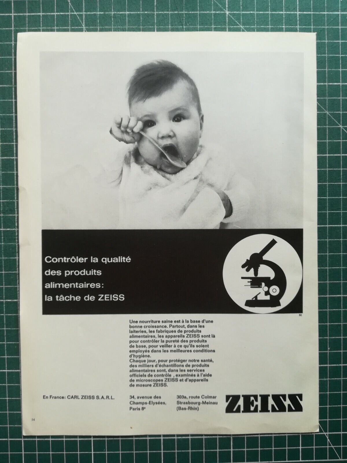 1068 circa 1960 Zeiss Microscope Advertising - Eating Baby
