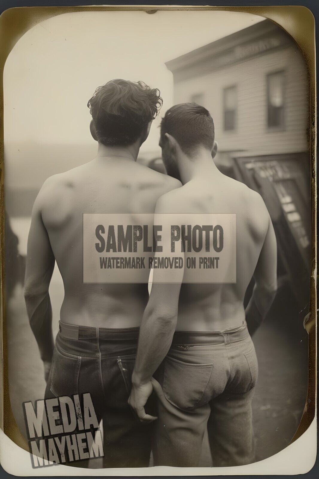Looking over shoulder shirtless men in jeans  Print 4x6 Gay Interest Photo #113