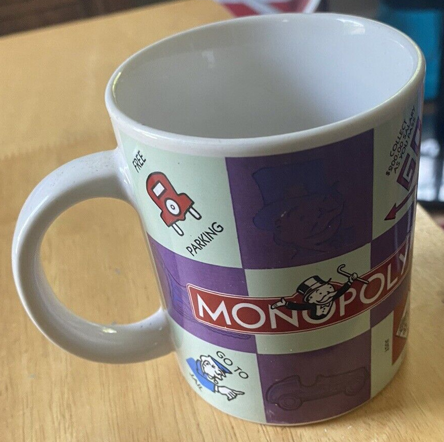 2002 Hasbro Monopoly Board Game Coffee Mug Free Parking Go To Jail Pass Go $200