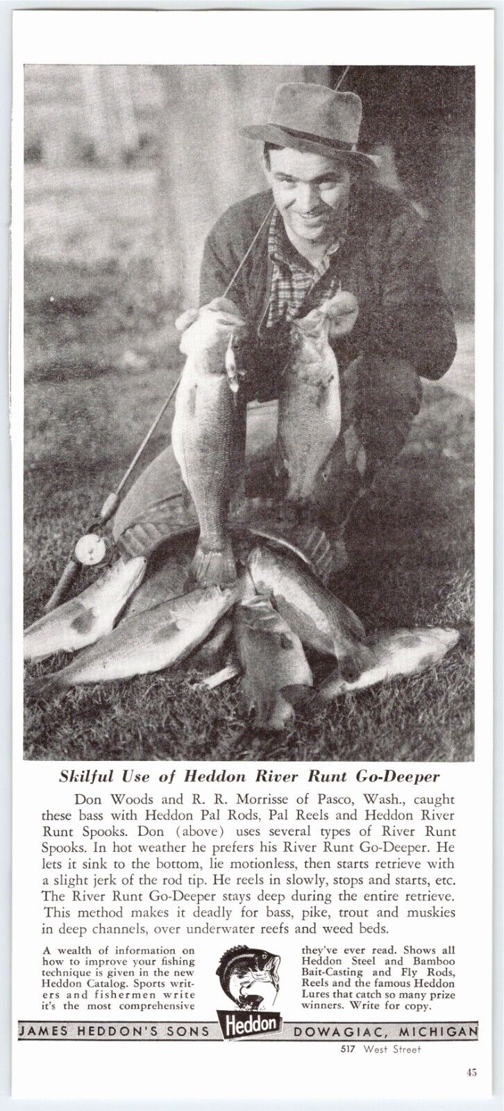 1948 BASS FISHING JAMES HEDDON\'S SON Vintage 5\
