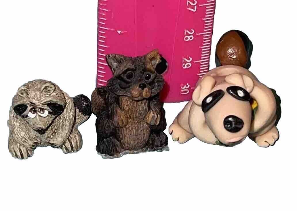 Vintage Raccoon 3 Plastic Mini Figurines Fun