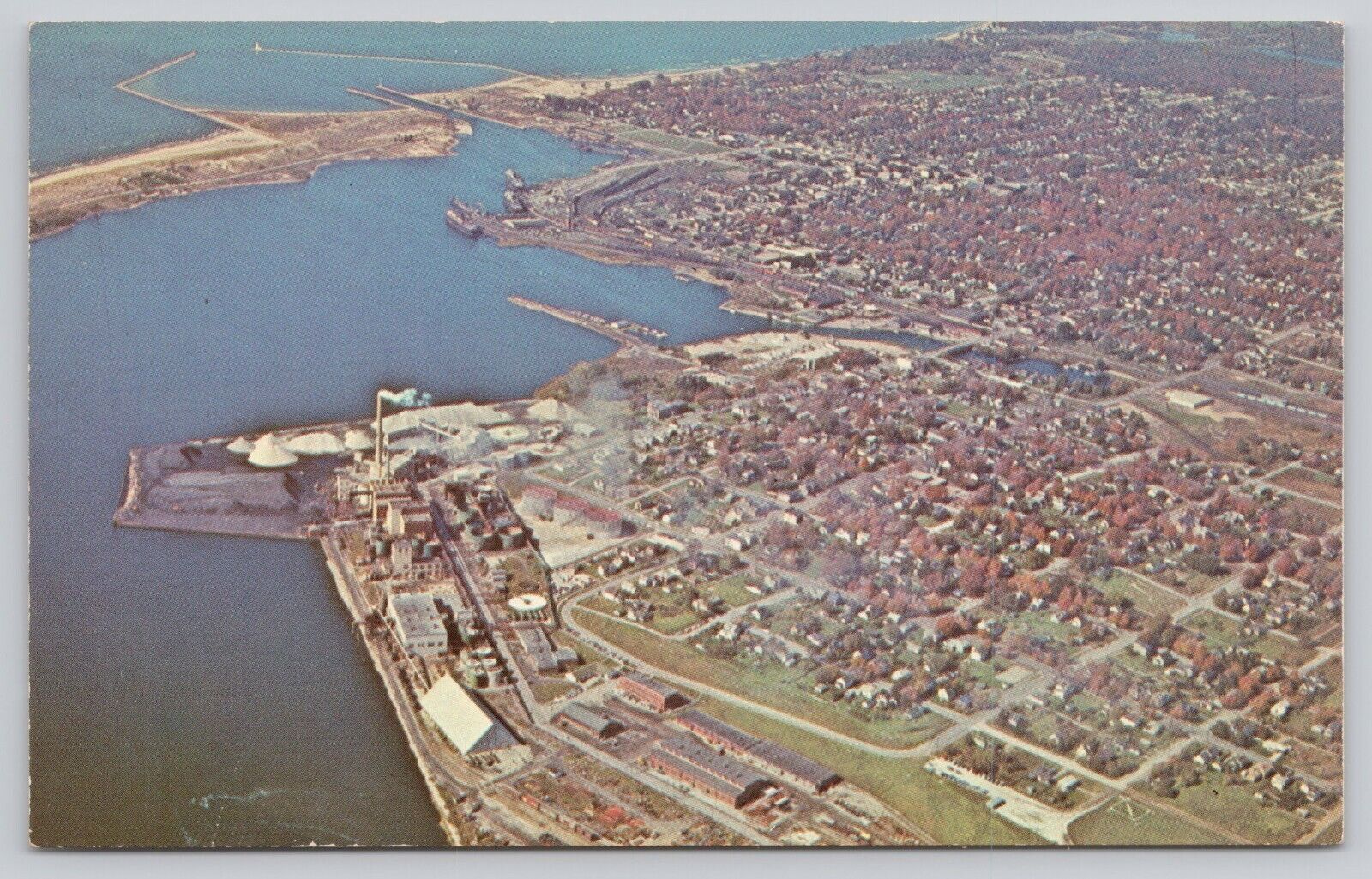 Aerial View of Ludington Michigan Vintage Postcard