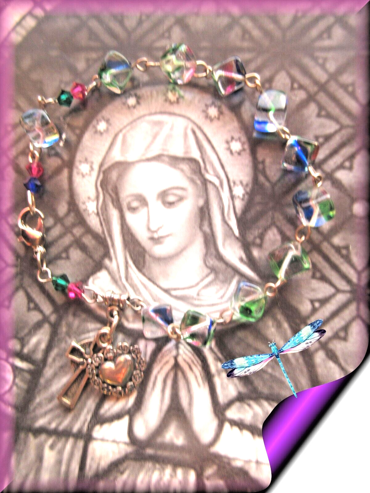 Artisan Rosary Bracelet Vintage Art Glass .925 SS Blest