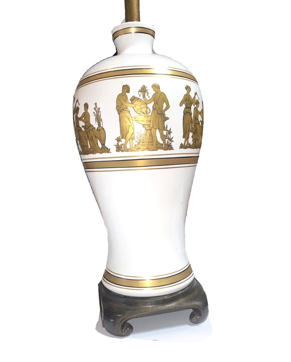 Vintage Huge Porcelain Ceramic Table Lamp Greek Grecian Gold White Black Figural