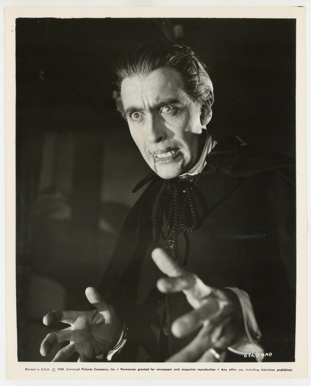 Christopher Lee Dracula Portrait 1958 Original w/Snipe Hammer Films Horror Photo