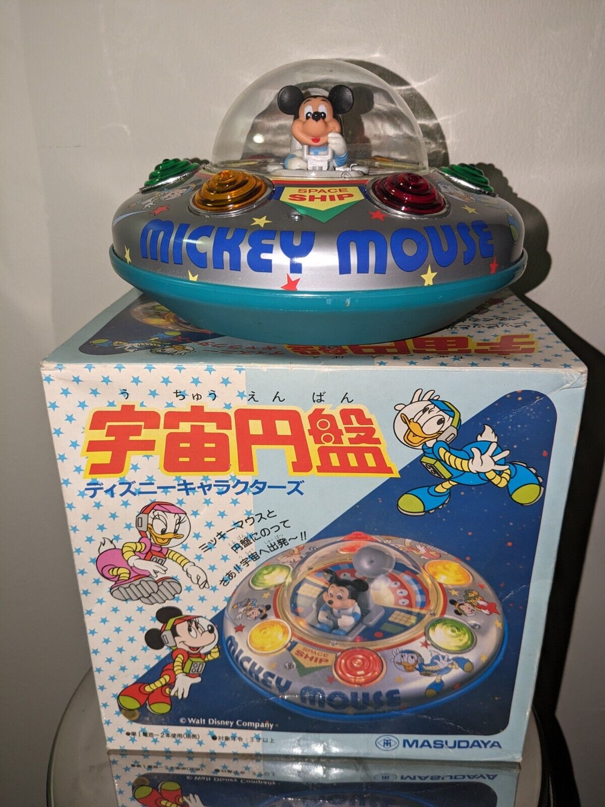 MASUDAYA TIN Disney Mickey Mouse Space Ship Made in Japan NOS NEW OLD STOCK 