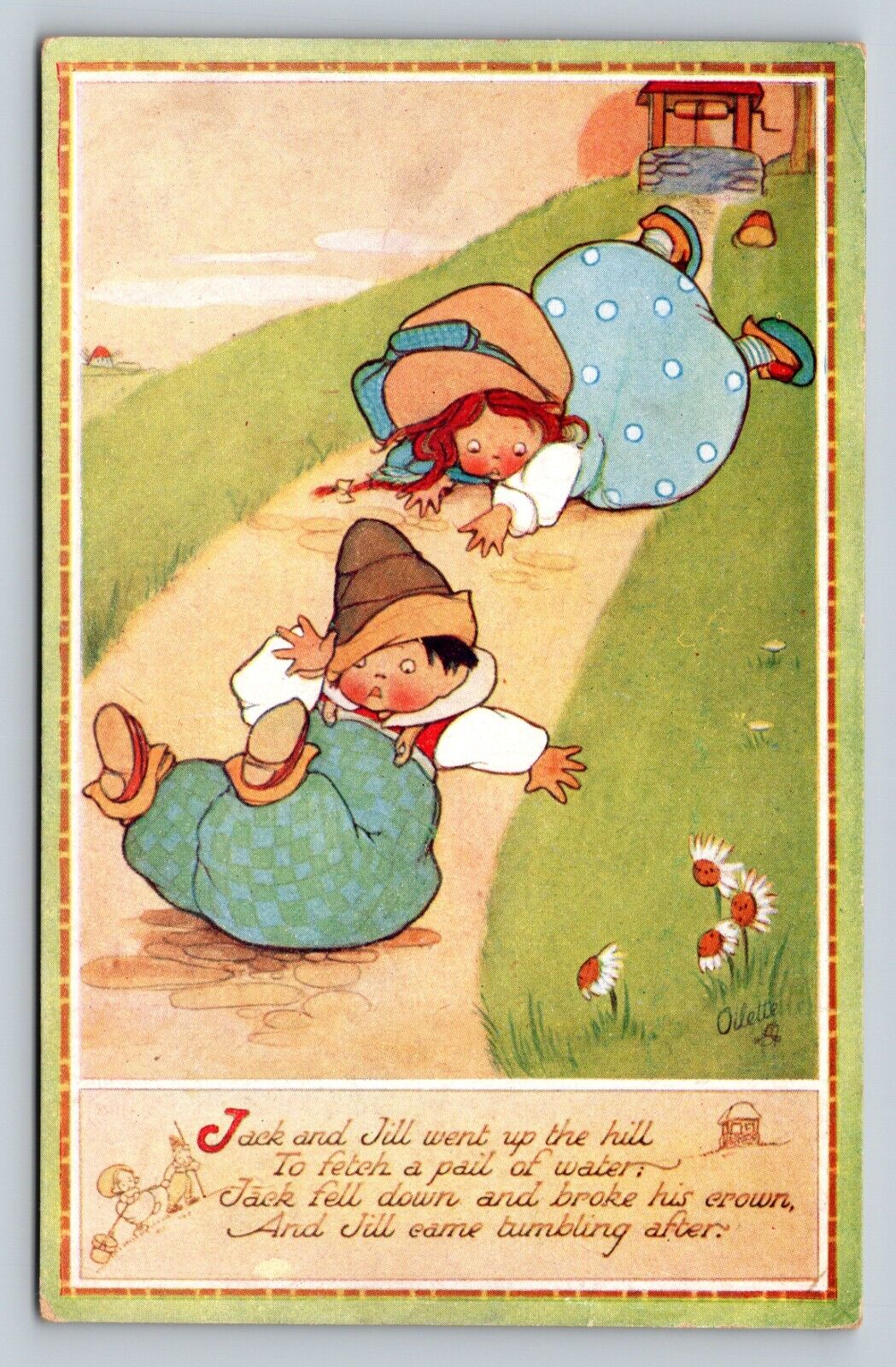Jack & Jill Nursery Rhymes VINTAGE Postcard Raphael Tuck & Sons Oilette Unposted