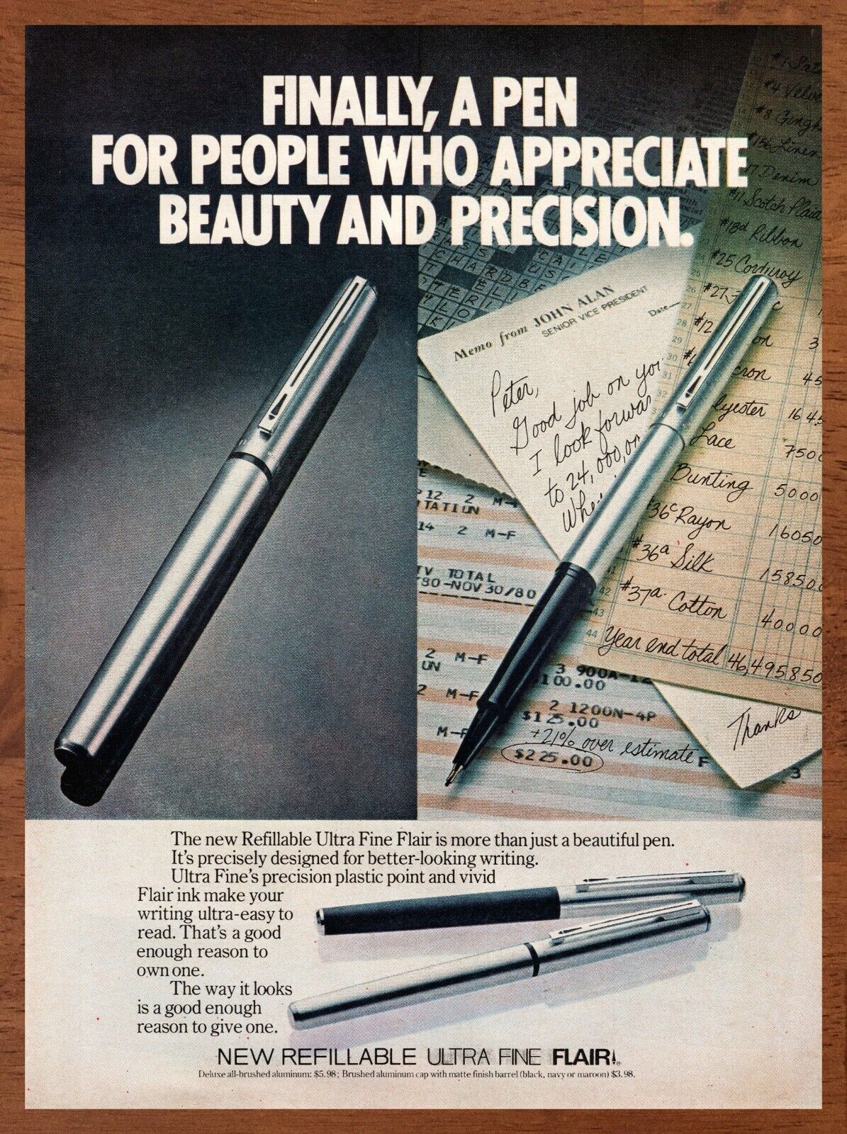 1981 Refillable Ultra Fine Flair Pen Vintage Print Ad/Poster 80s Retro Pop Art