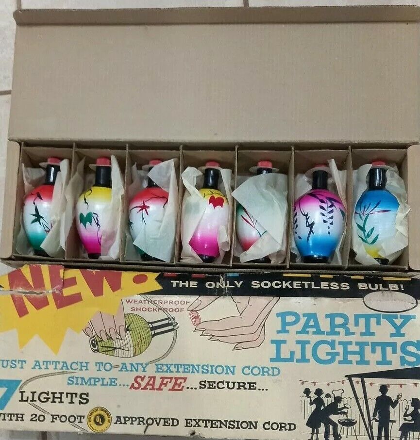 Vintage Hand Painted Hy-Lite Party Lights- Unused Condition BOX WEAR