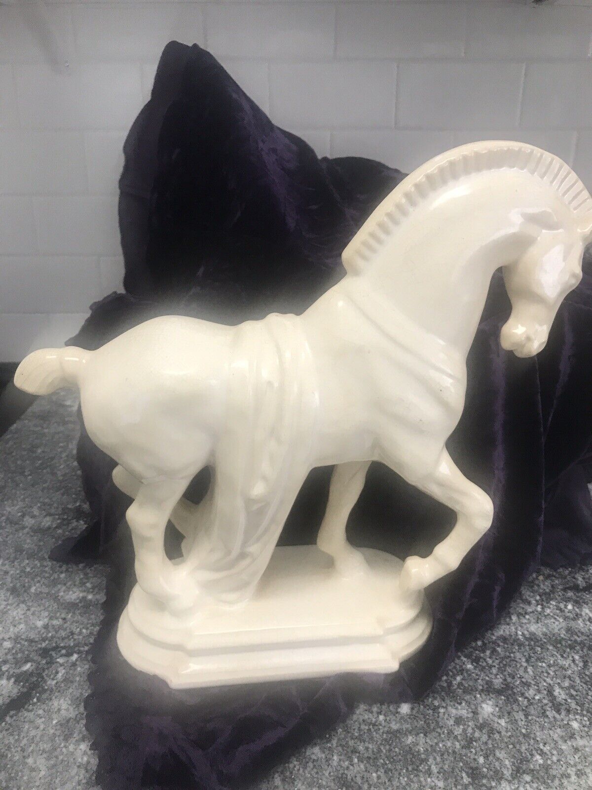 Vintage  Horse 1980\'s Ceramic Horse Statue Hollywood Regency White