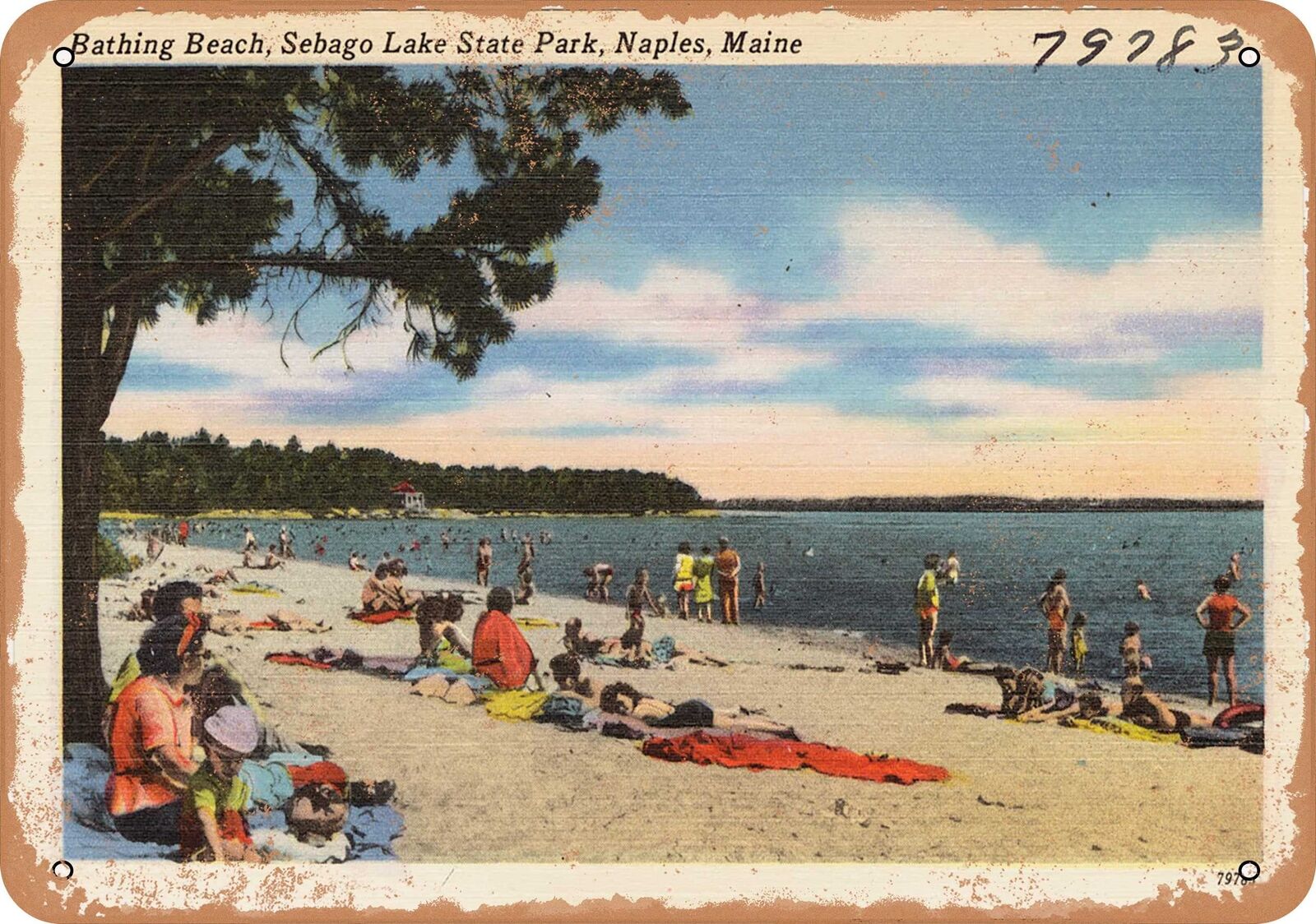 Metal Sign - Maine Postcard - Bathing beach, Sebago Lake State Park, Naples, Ma