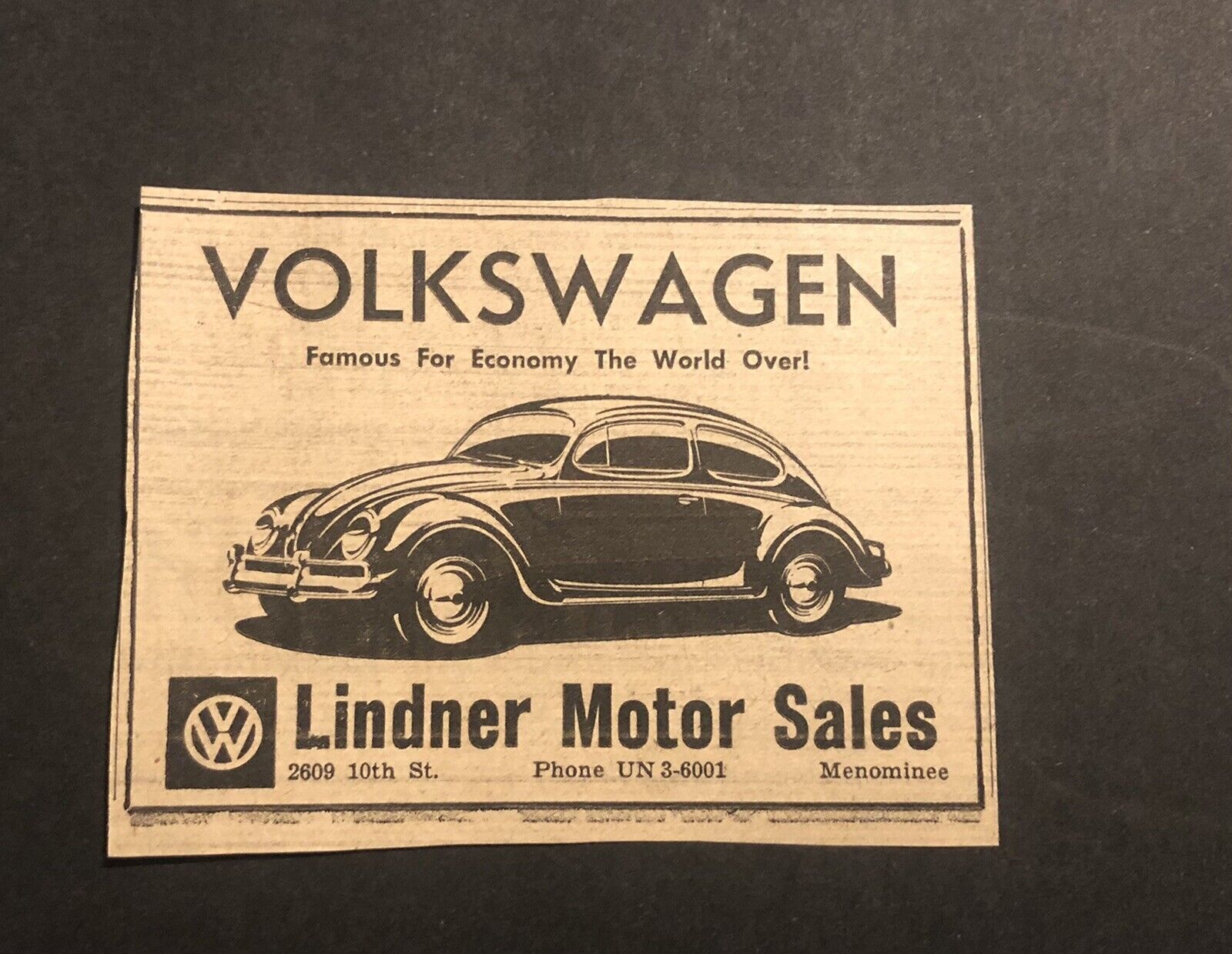 1950’s Volkswagen Bug Beetle Car Automobile Michigan Newspaper Print Ad