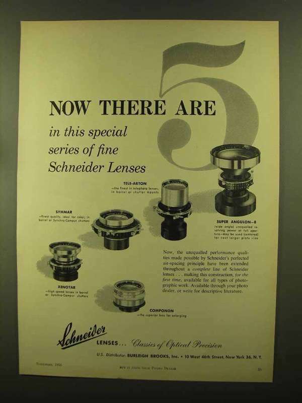 1956 Schneider Lens Ad - Symmar, Xenotar, Componon