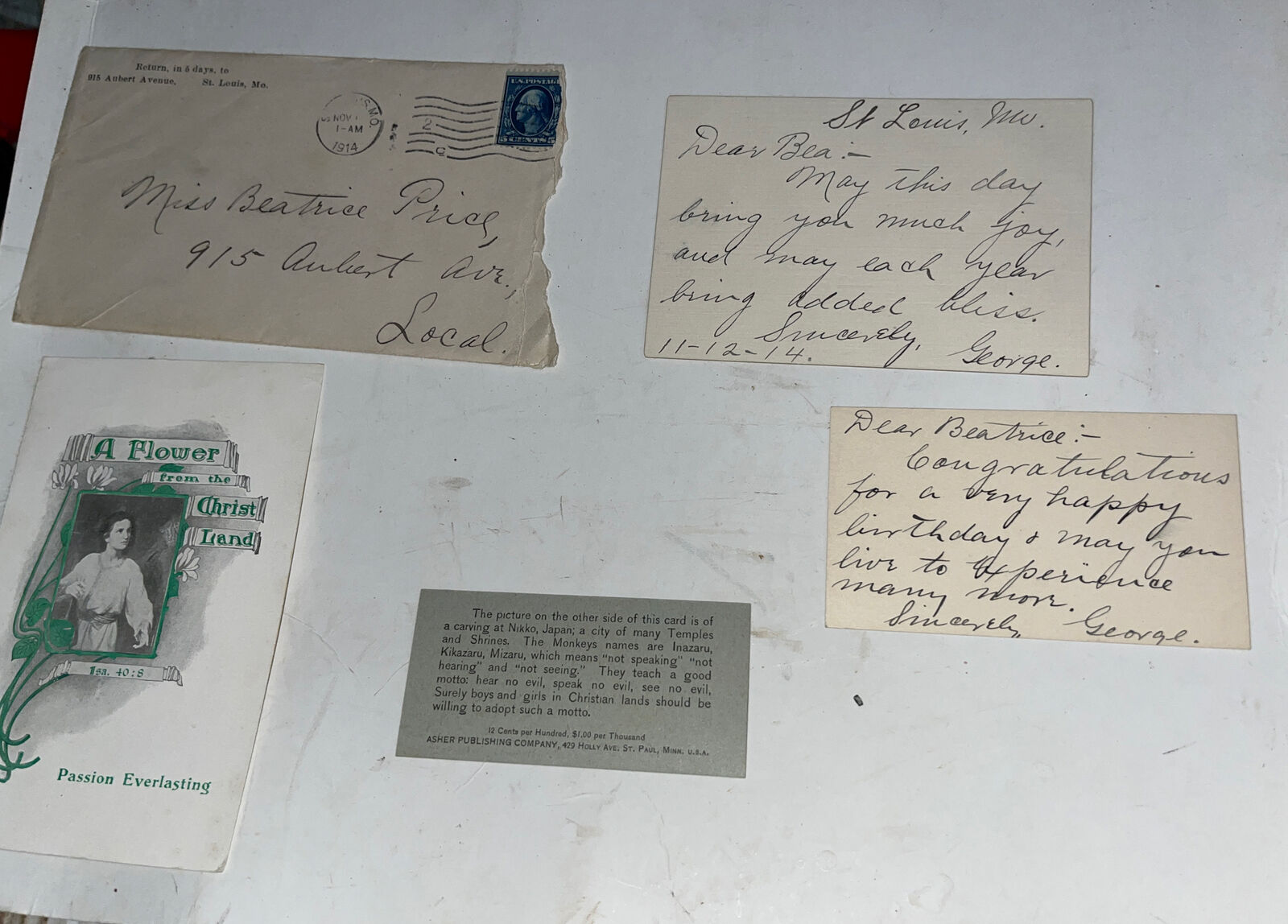Antique Correspondence from St. Louis MO + A Flower from the Christ Land Monkeys