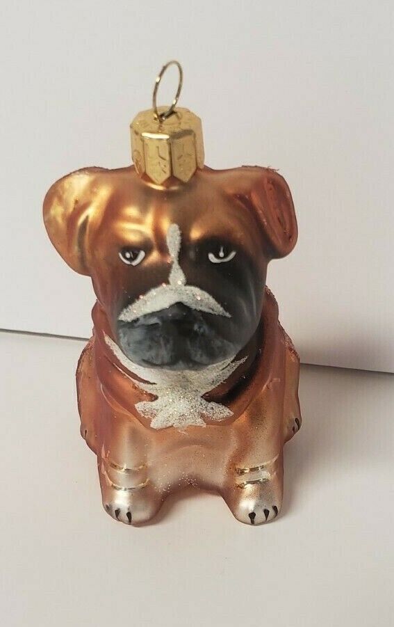 Bulldog Mouth Blown Hand Painted Dog Christmas Ornament Poland by Impuls