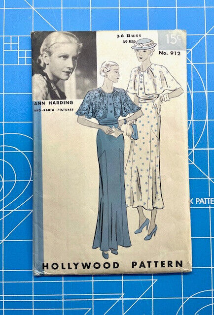 Vintage 30s 40s Hollywood Sewing Dress Pattern 912 Ann Harding FF