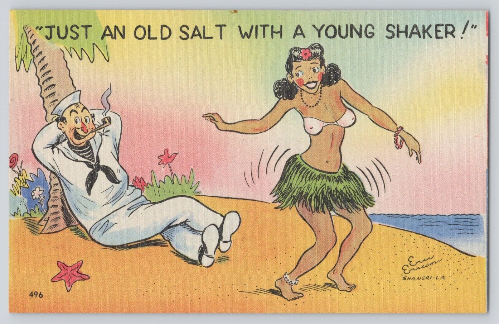 Postcard Comic Artist Signed Eric Ericson Sailor & Dancing Girl Vintage