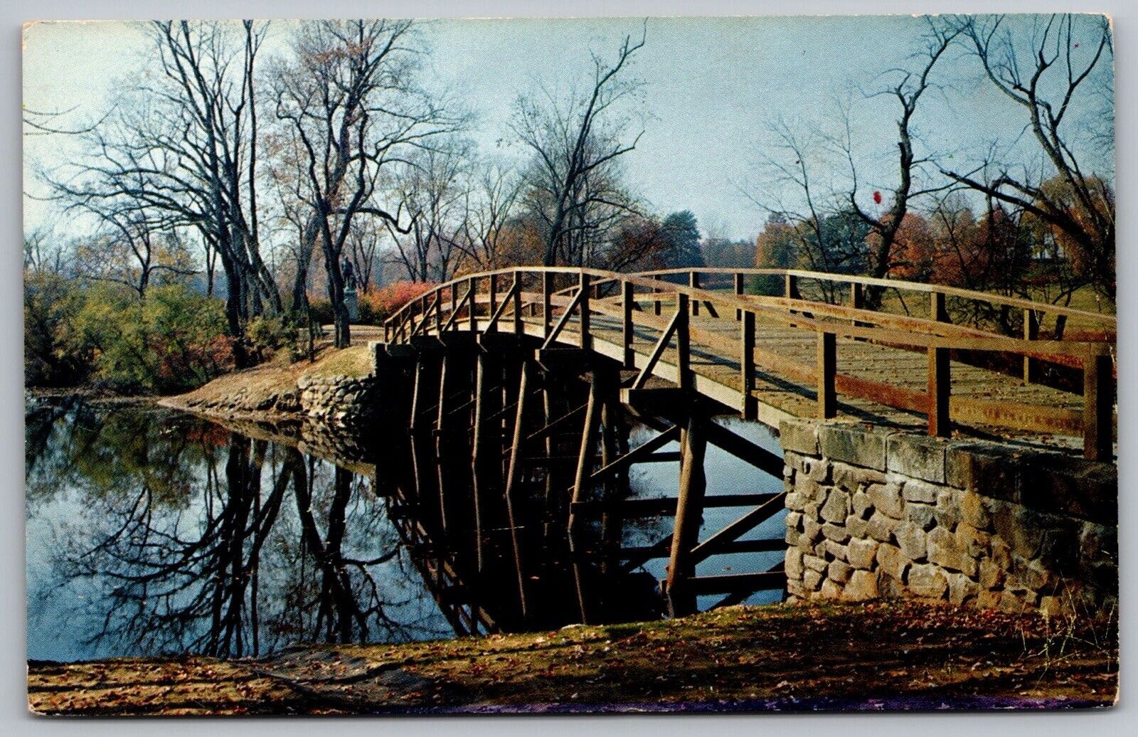 Old North Bridge Concord Massachusetts River Reflections Riverfront VNG Postcard