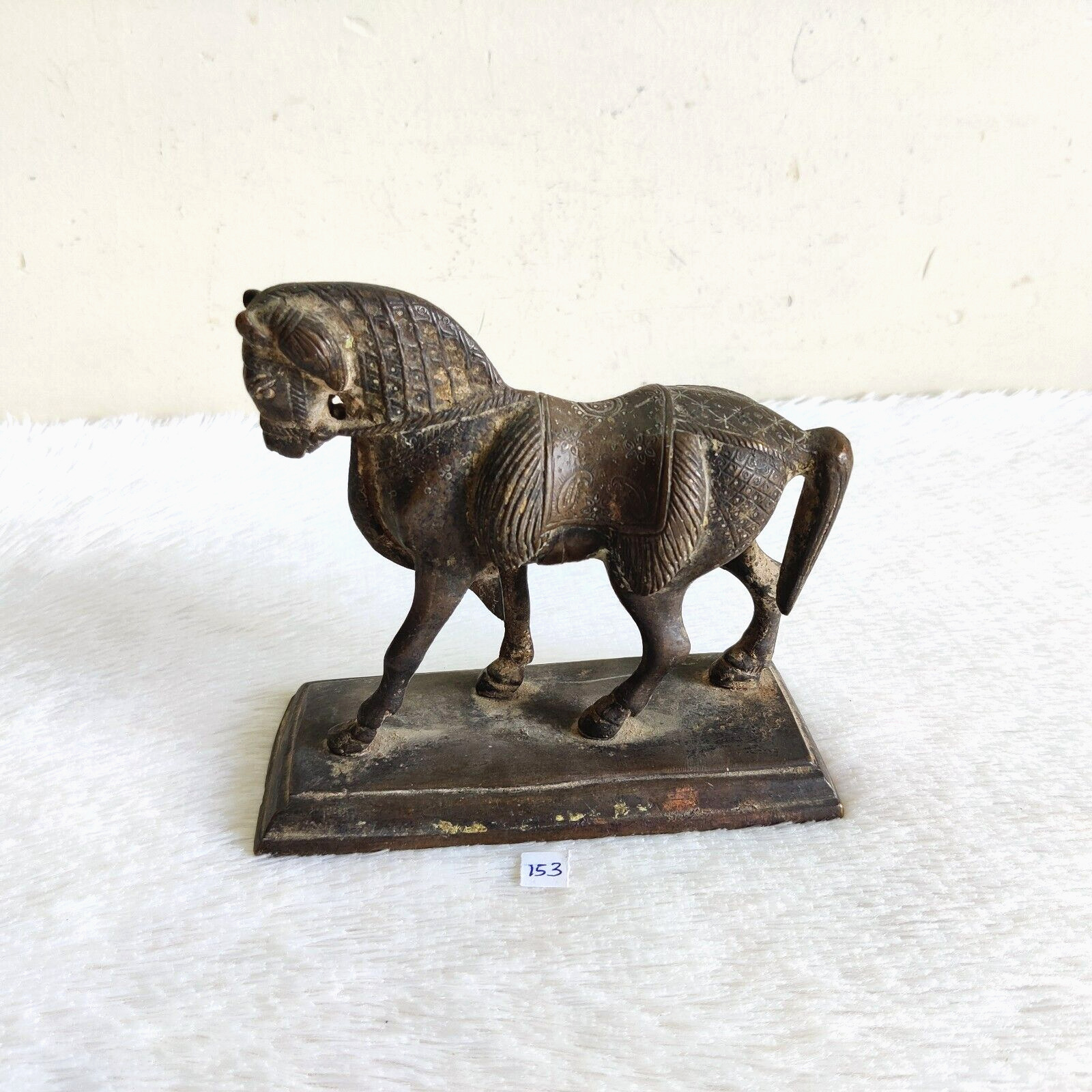 19c Vintage Handcrafted Brass Royal Horse Statue Rich Patina Collectible 153