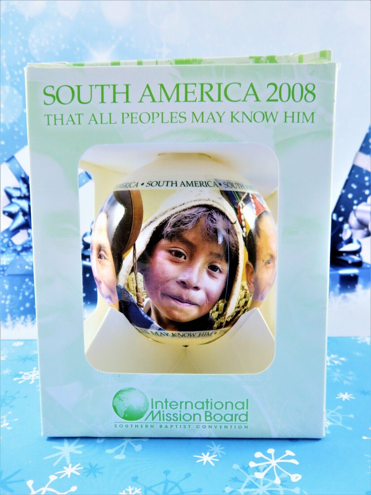 Intl Mission Board Glass Christmas Ornament 2008 South America Ltd Edition IOB
