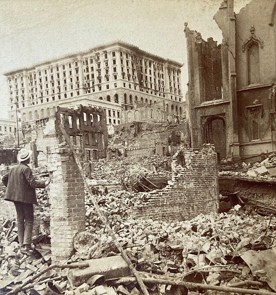 RARE  THE GREAT 1906 SAN FRANCISCO EARTHQUAKE STEREOVIEW PHOTOGRAPH c1906