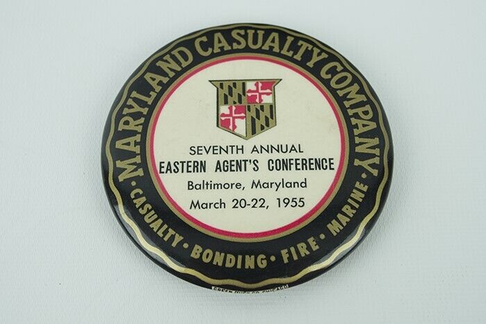 Vintage 1955 Maryland Casualty Co Insurance Conference Advertising Button Mirror