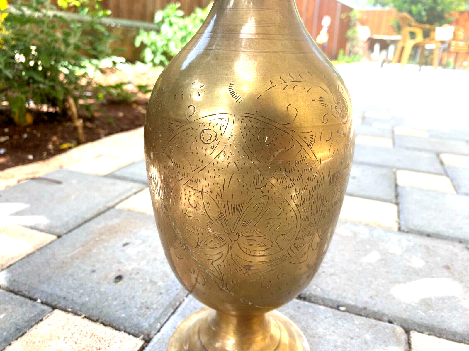 Big Beautiful handmade engraved late 1800s vintage brass vase middle eastern.