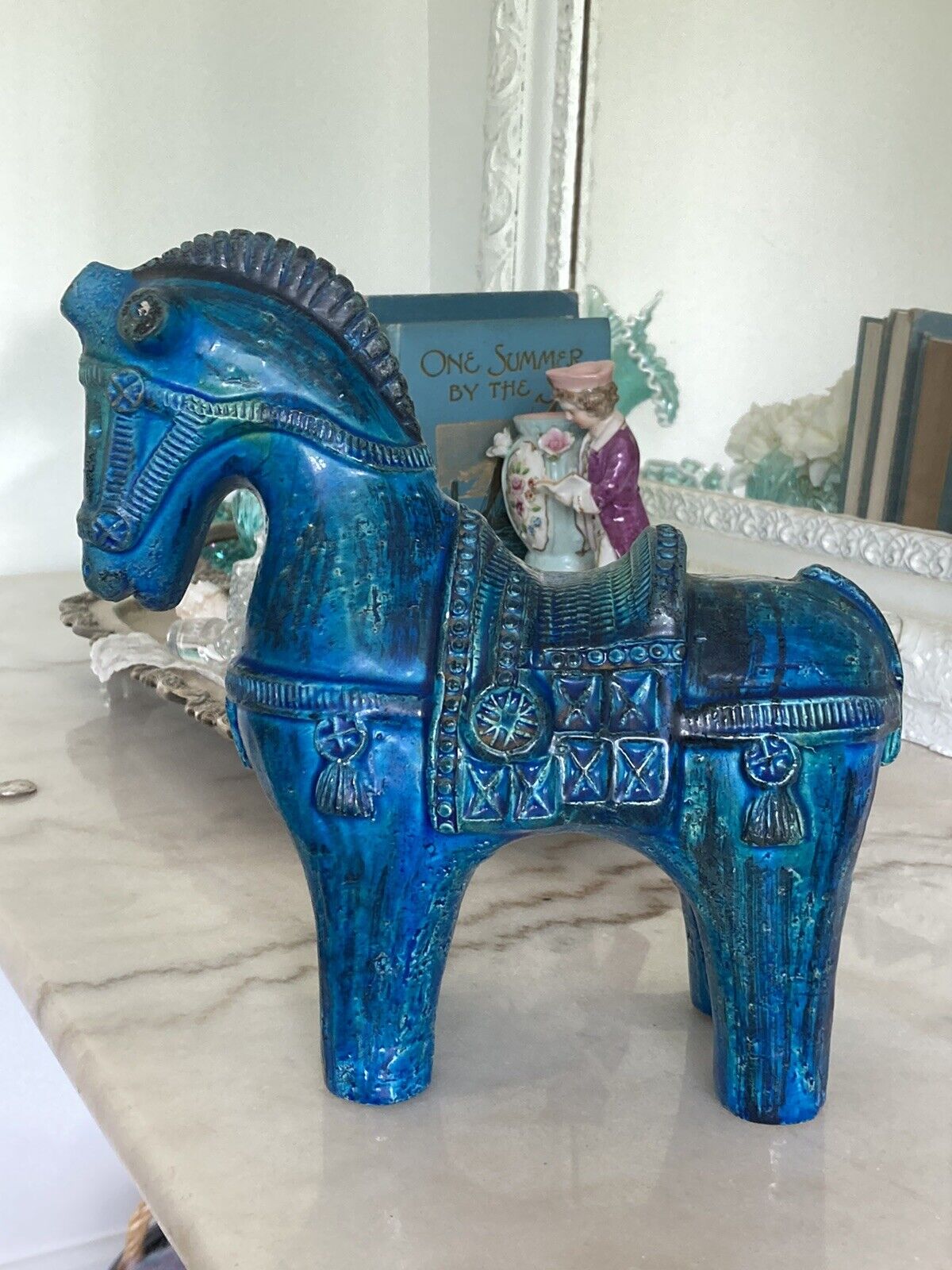 Vintage MCM Bitossi Rimini Blue Horse Sculpture Statue Italy 1960s Aldo Londi