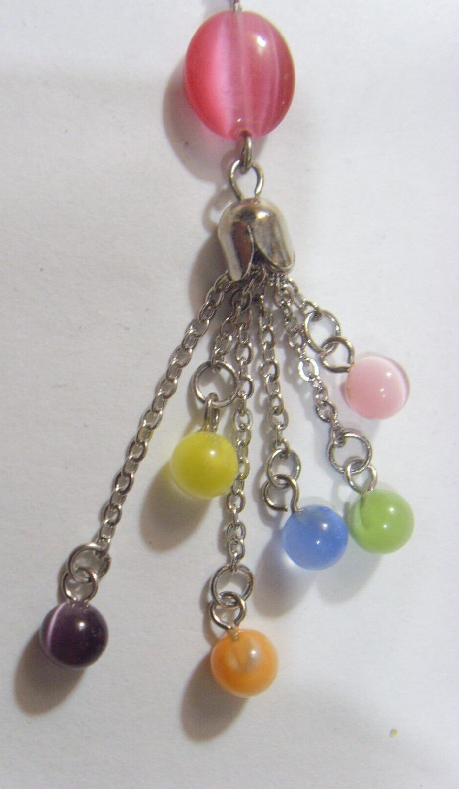 1980s vintage multiple colorful catseye beads gems tassel necklace 53061