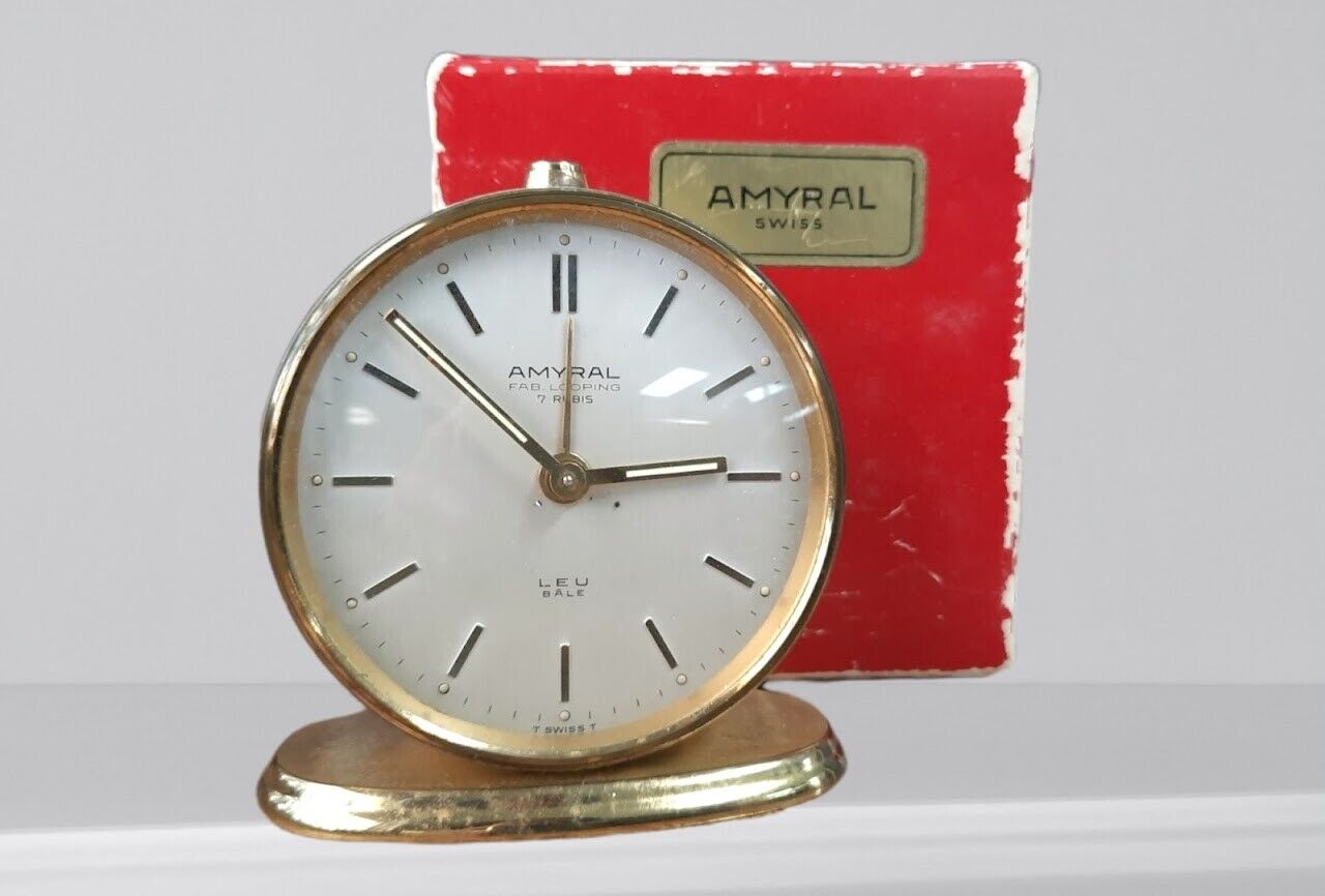 AMYRAL Fab. LOOPING 7 Rubis Swiss Vintage Travel Mechanical Alarm Clock LEU BALE