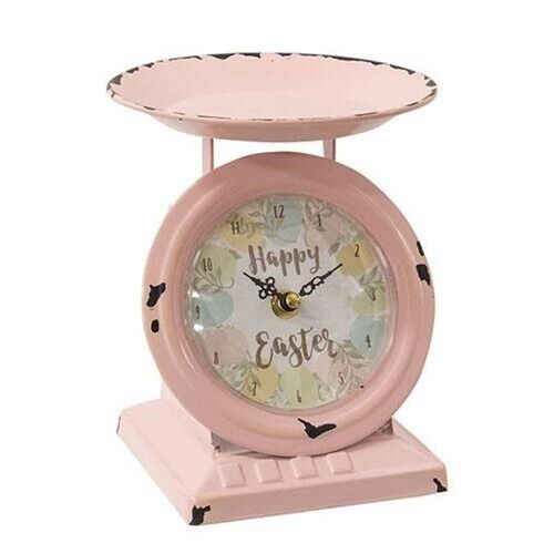 New Shabby Vintage Chic AGED PINK EASTER SCALE CLOCK Candle Holder Dish