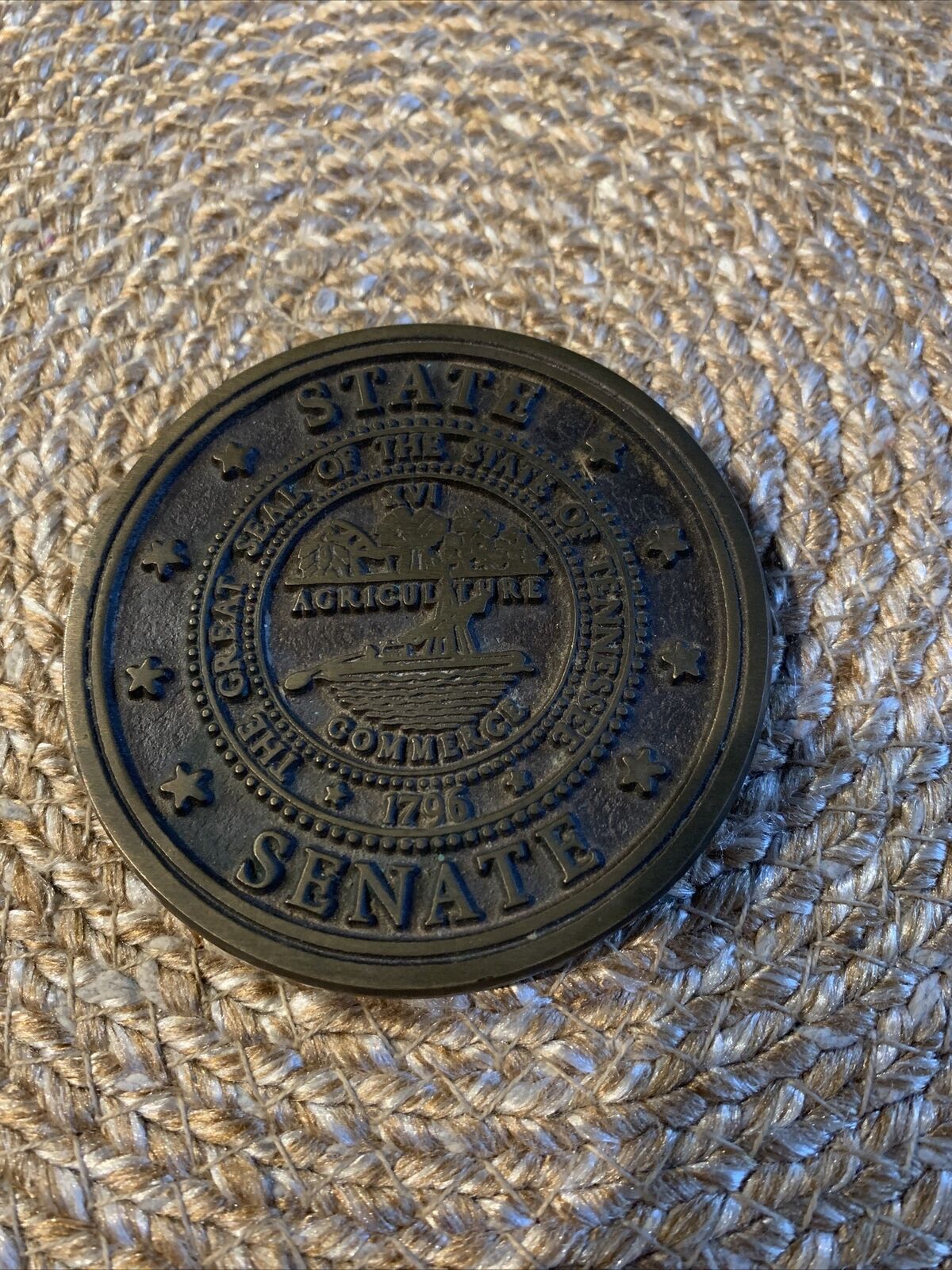 Brass Paper Weight State Senate Tennessee Vintage