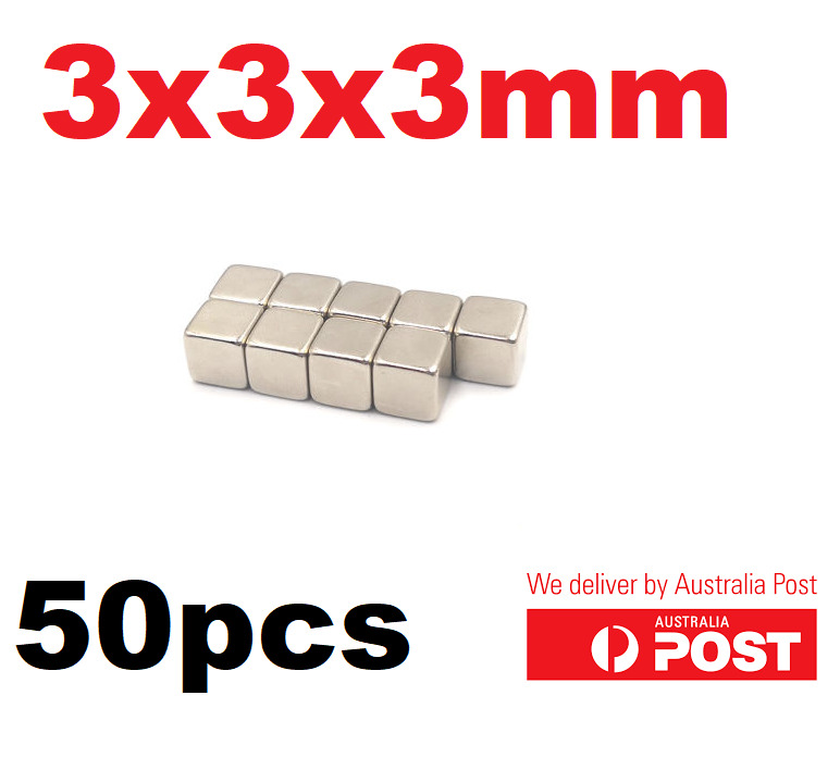 50pcs Block 3mm x 3mm x 3mm Neodymium Magnet Fridge Craft Square 3X3X3mm