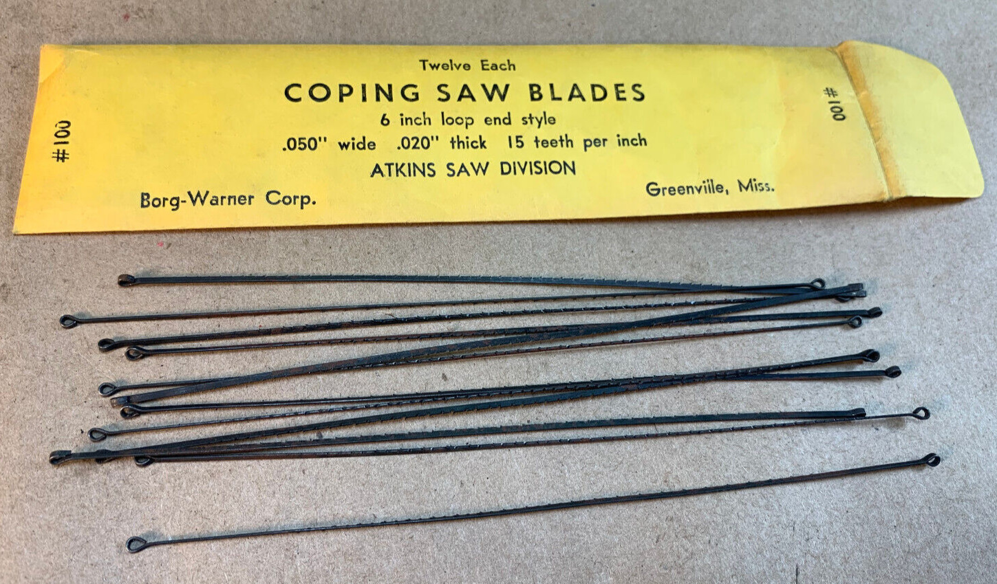 NOS Pack of 12 Vintage Borg-Warner Atkins Loop End Coping Saw Blades 6\