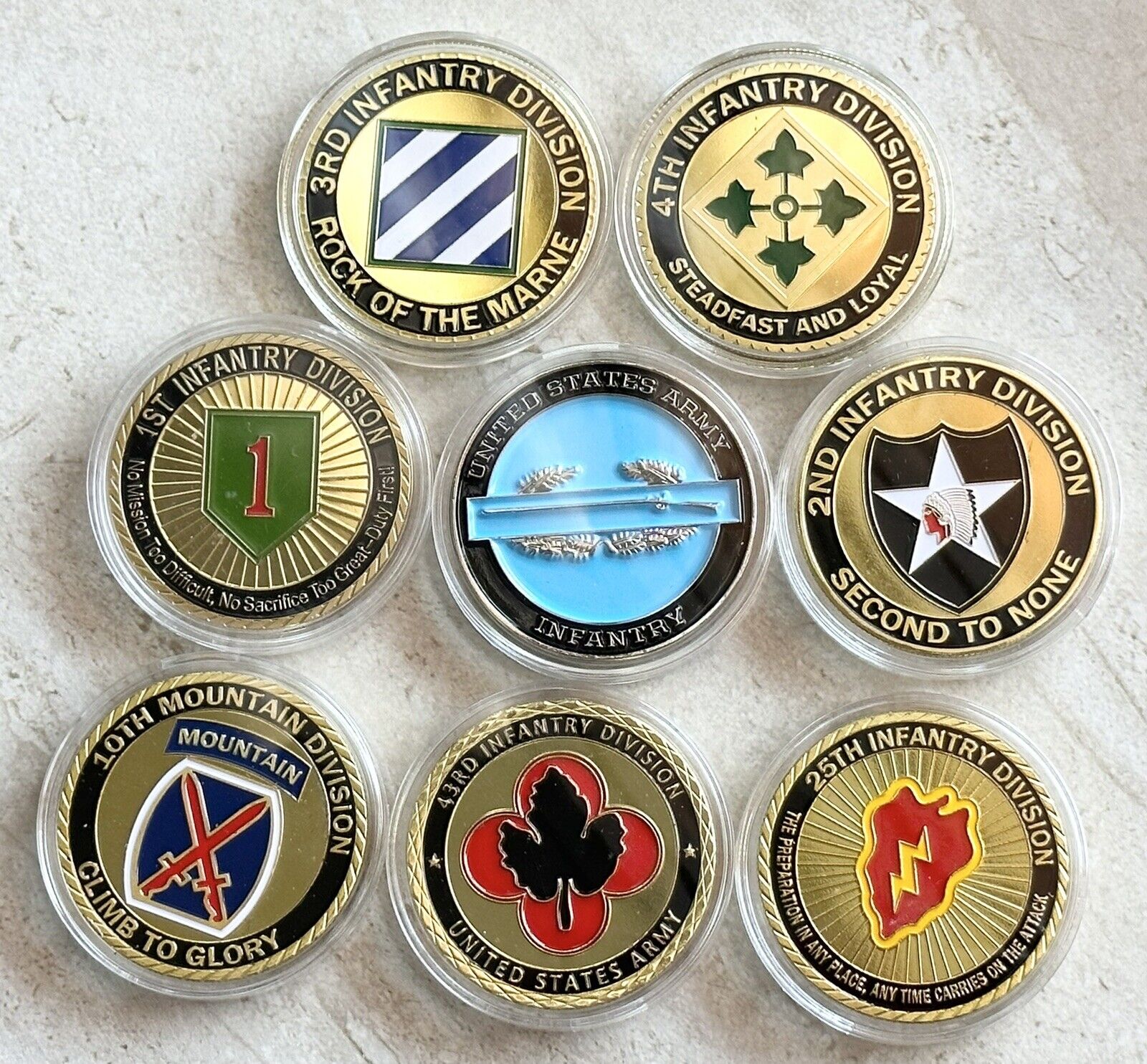 LOT  US Army Collector Coin Set  Infantry Division 1st 2 3rd 4th 10th 25t