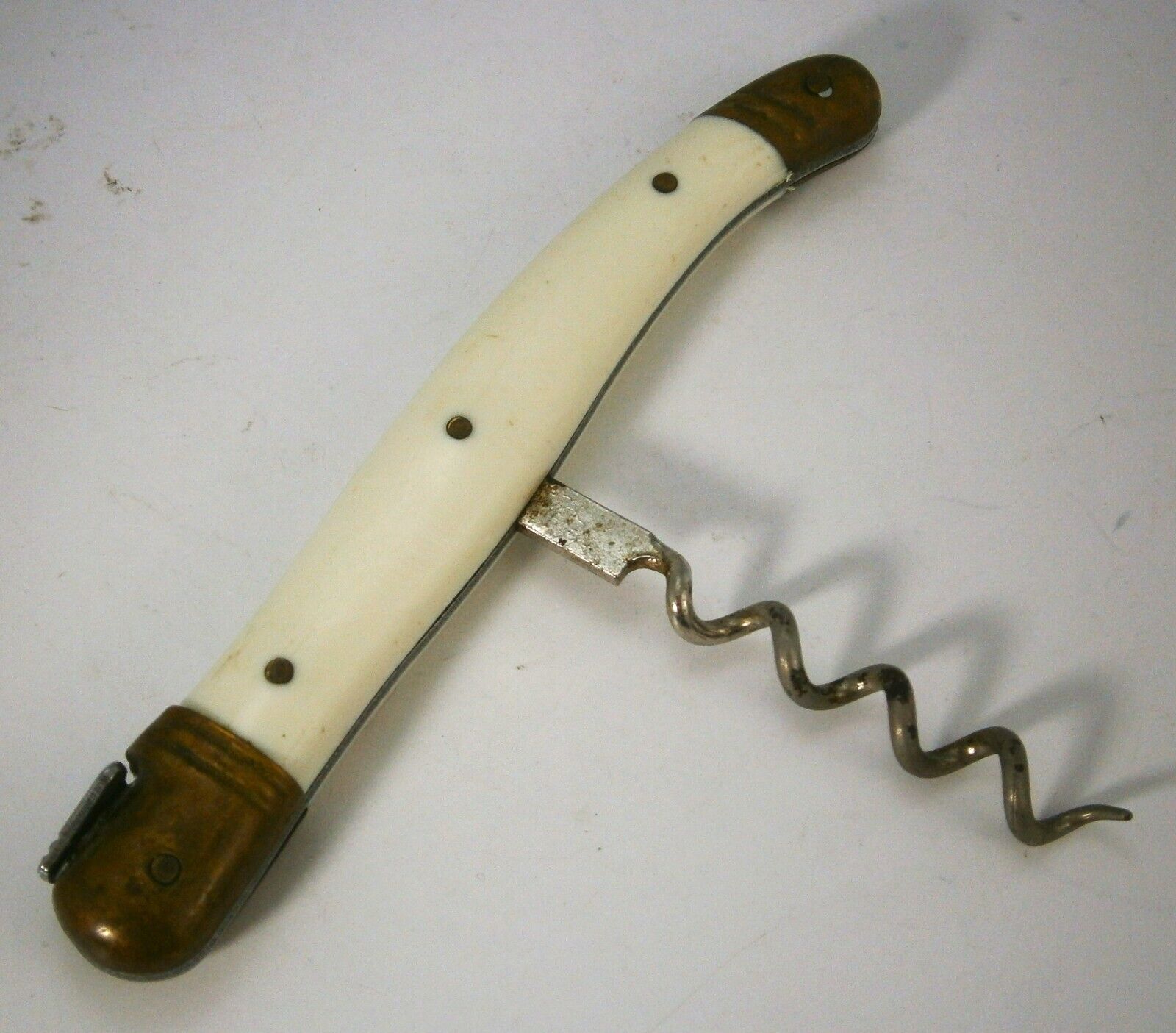 Unusual Old Corkscrew with Knife Style Handle and Fly Wire Puller