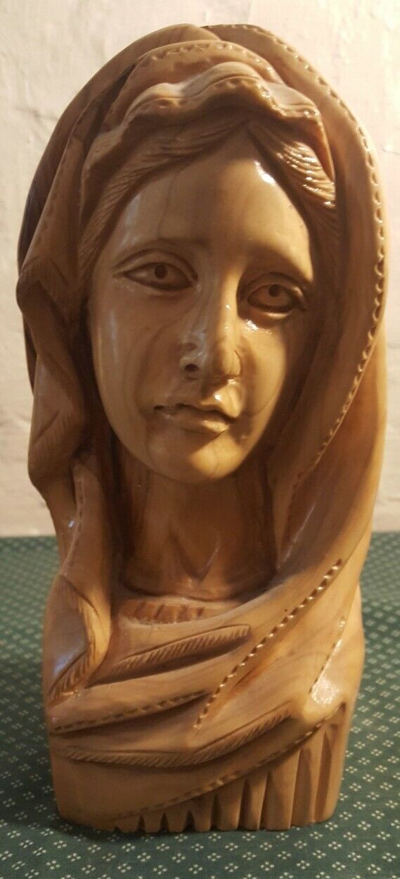 Handmade crafts Statue Virgin Mary Head Olive Wood Figures Holy Land Bethlehem 