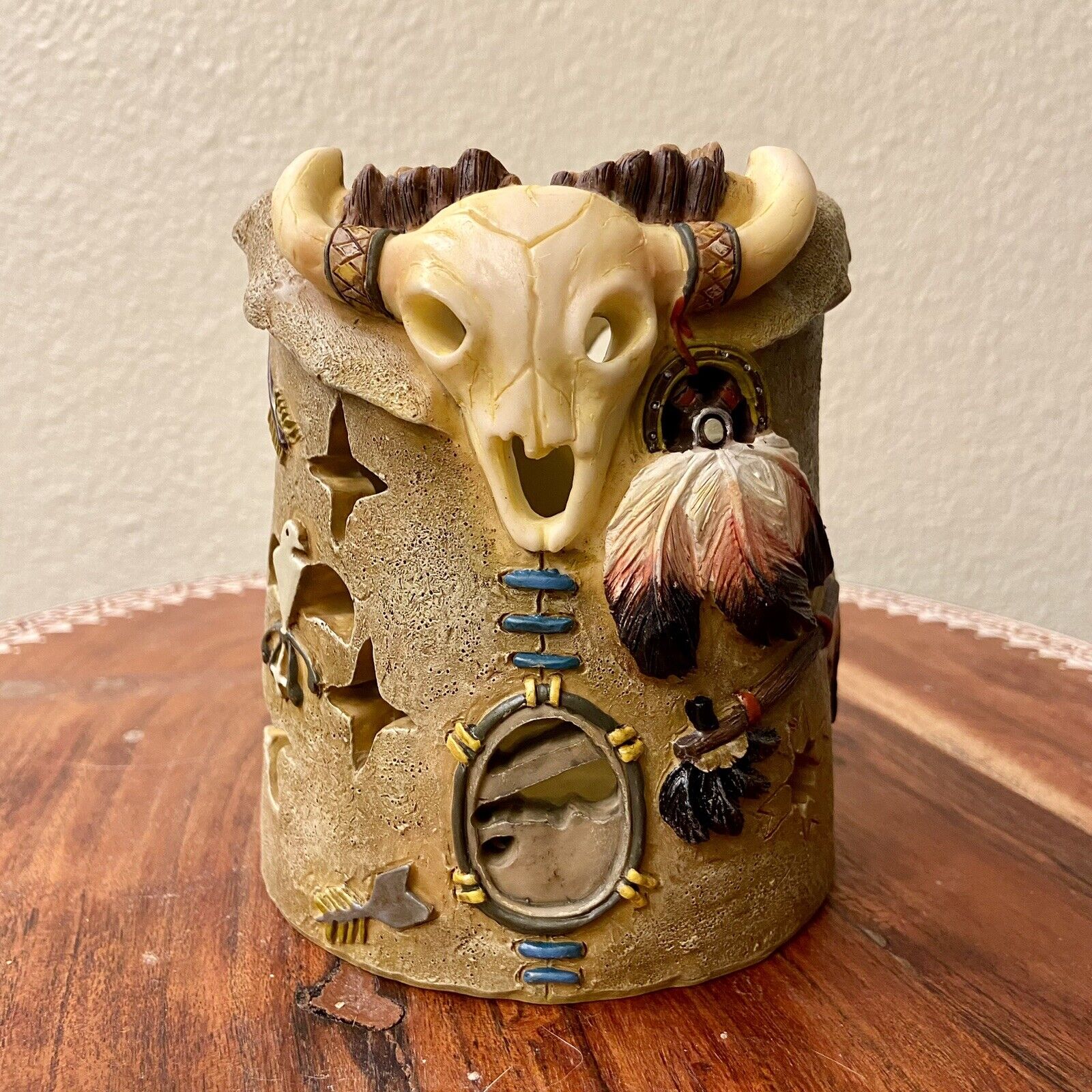 Native American Candle Holder Southwestern Decor Skull Dreamcatcher NEW IN BOX
