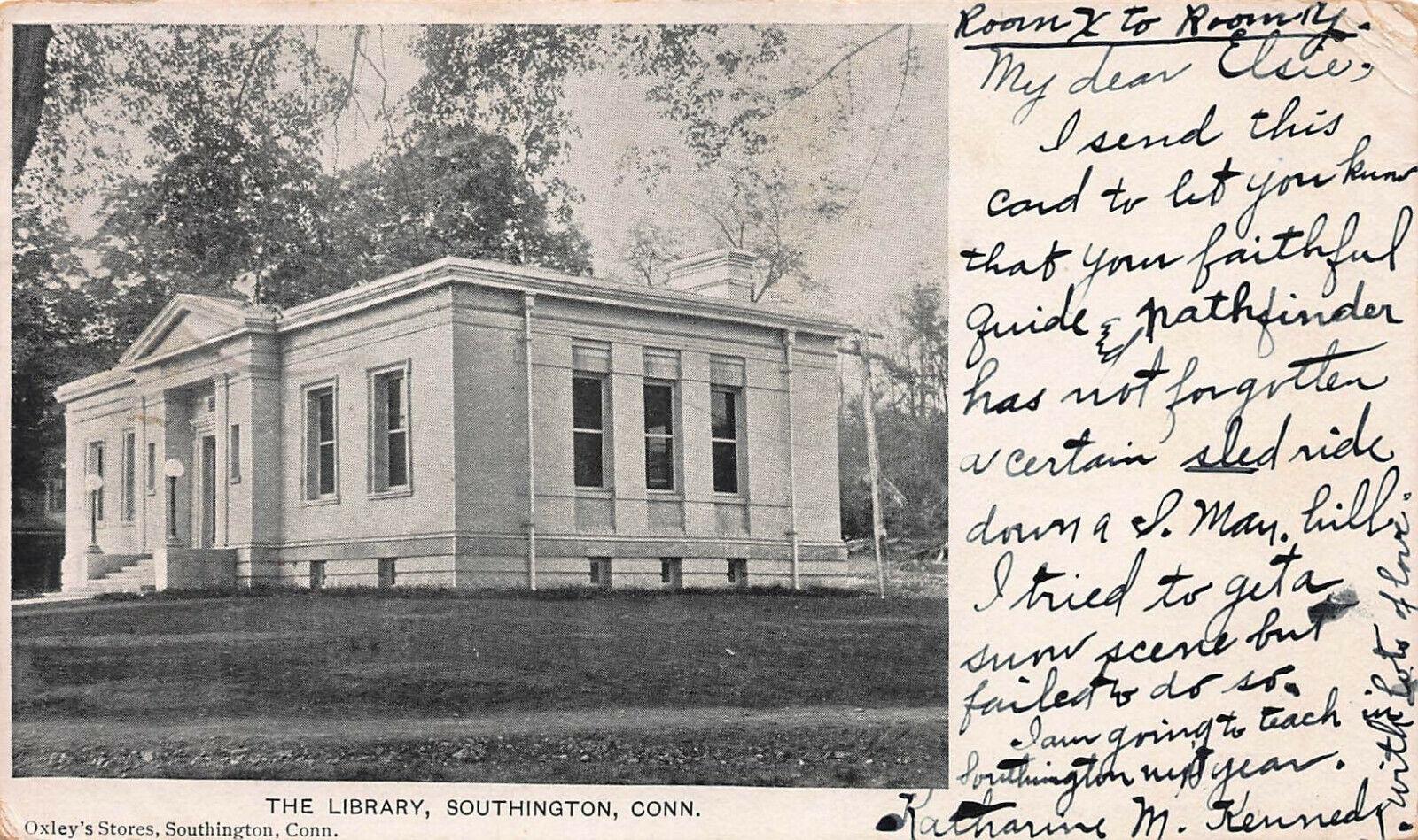 The Library, Southington, Connecticut, 1905 Postcard, Used