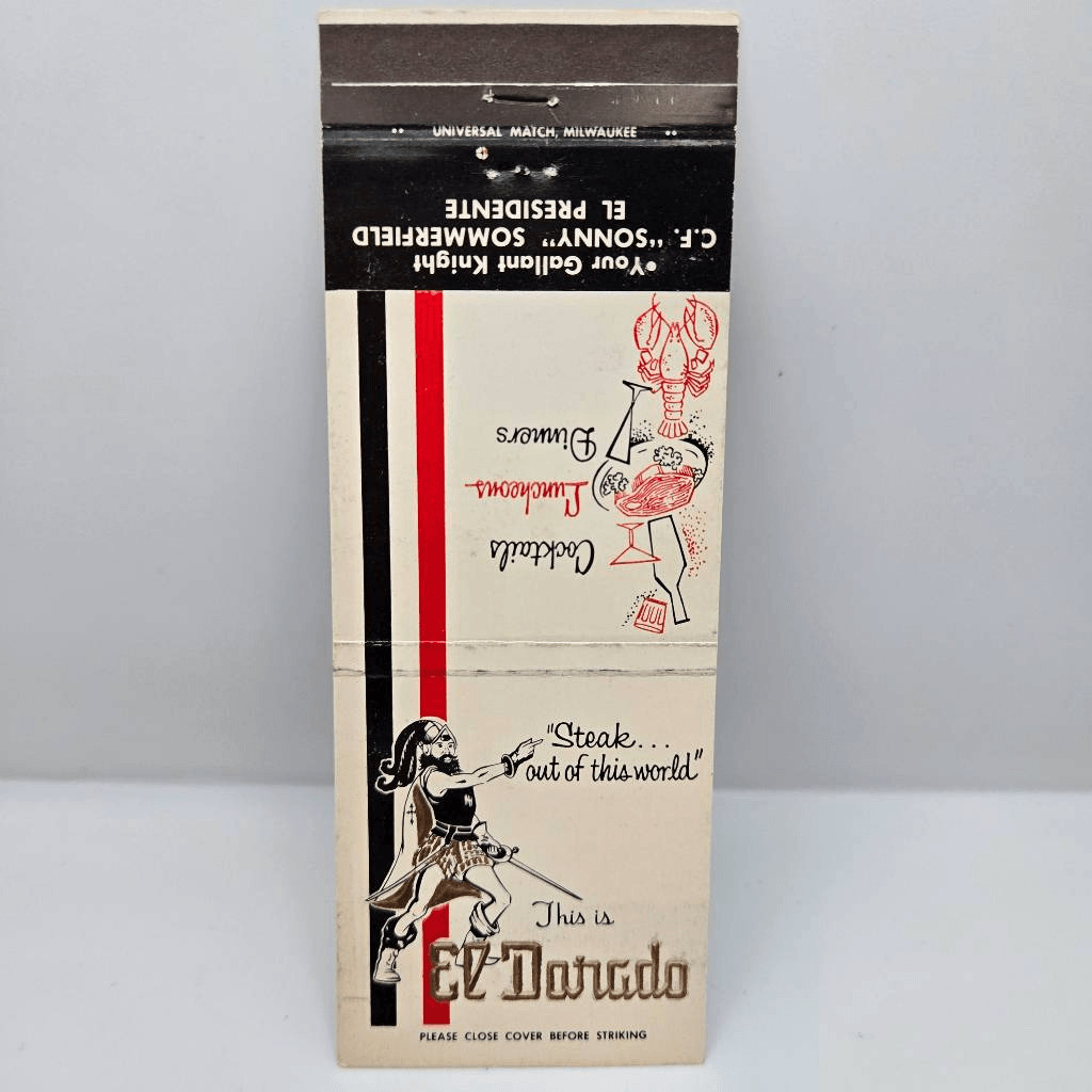 Vintage Matchcover El Dorado Restaurant Milwaukee Wisconsin Sonny Sommerfield