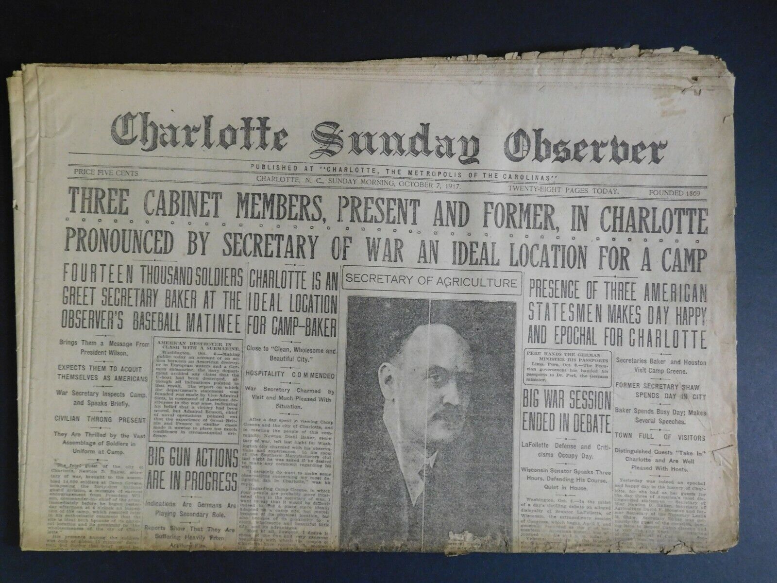 WWI Era Newspaper - Charlotte Sunday Observer - Oct 7 1917 - 26 pgs.