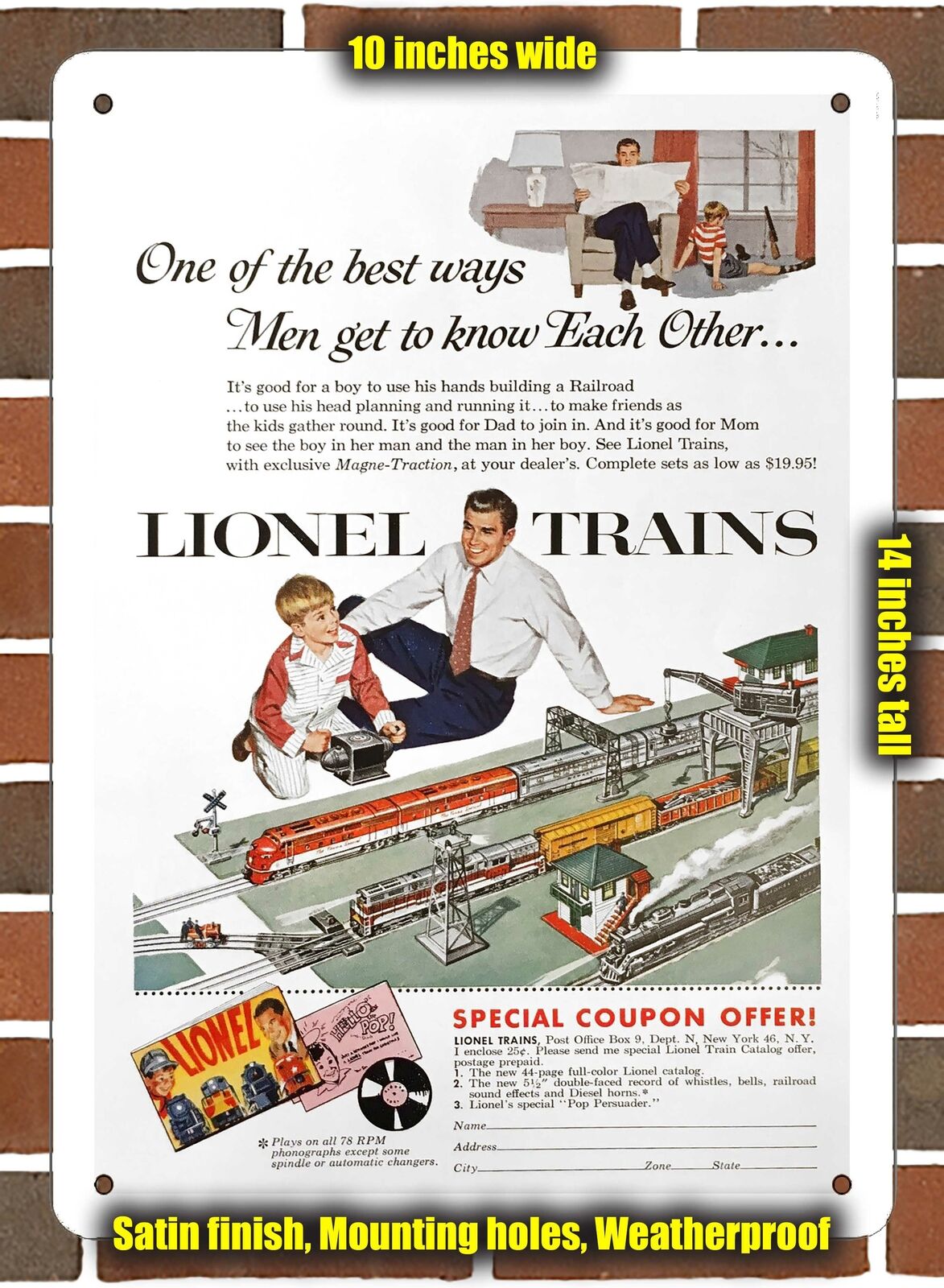 Metal Sign - 1954 Lionel Trains for Boys and Men- 10x14 inches