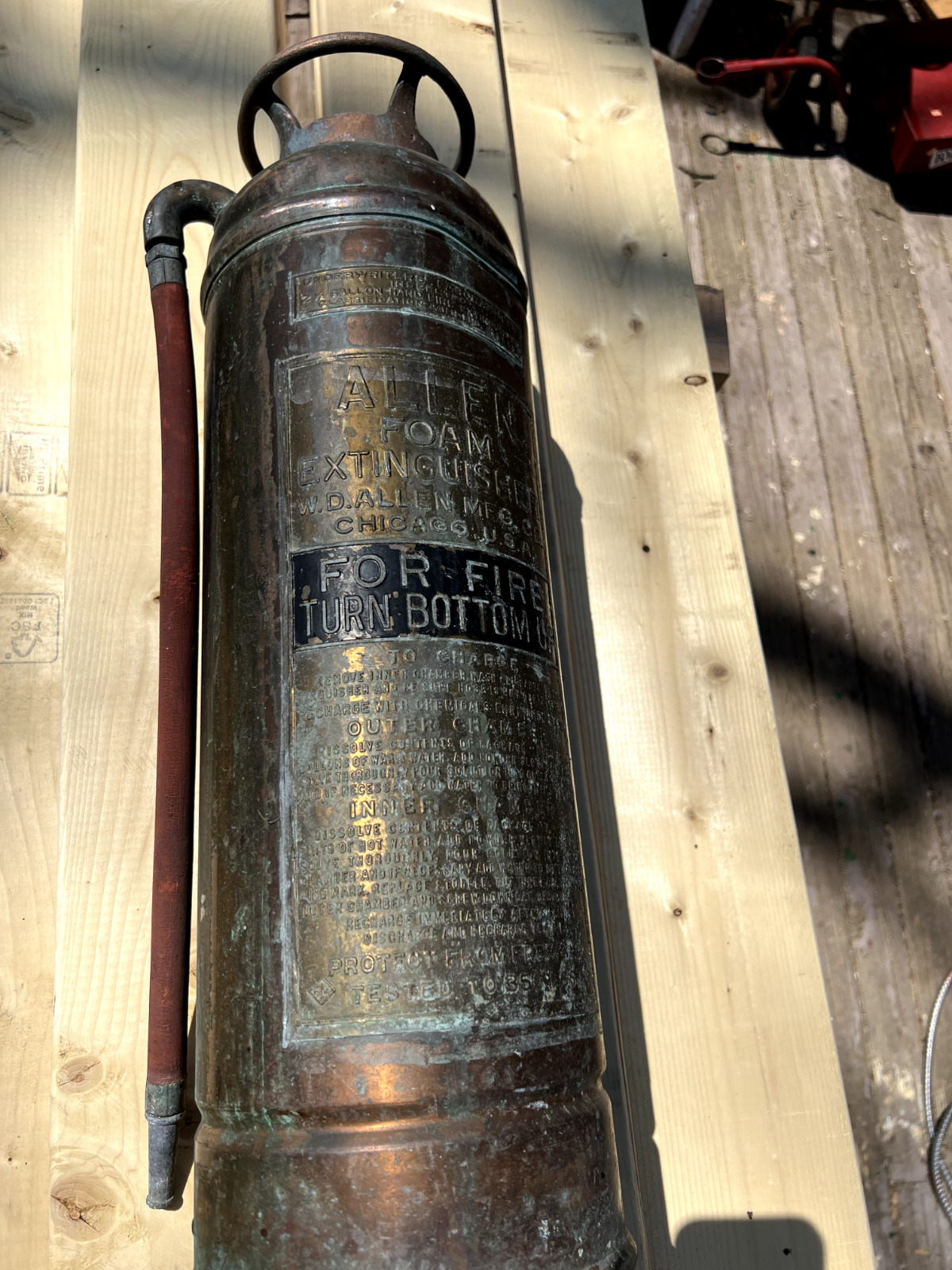 Antique Vintage Copper & Brass Foam Fire Extinguisher Empty